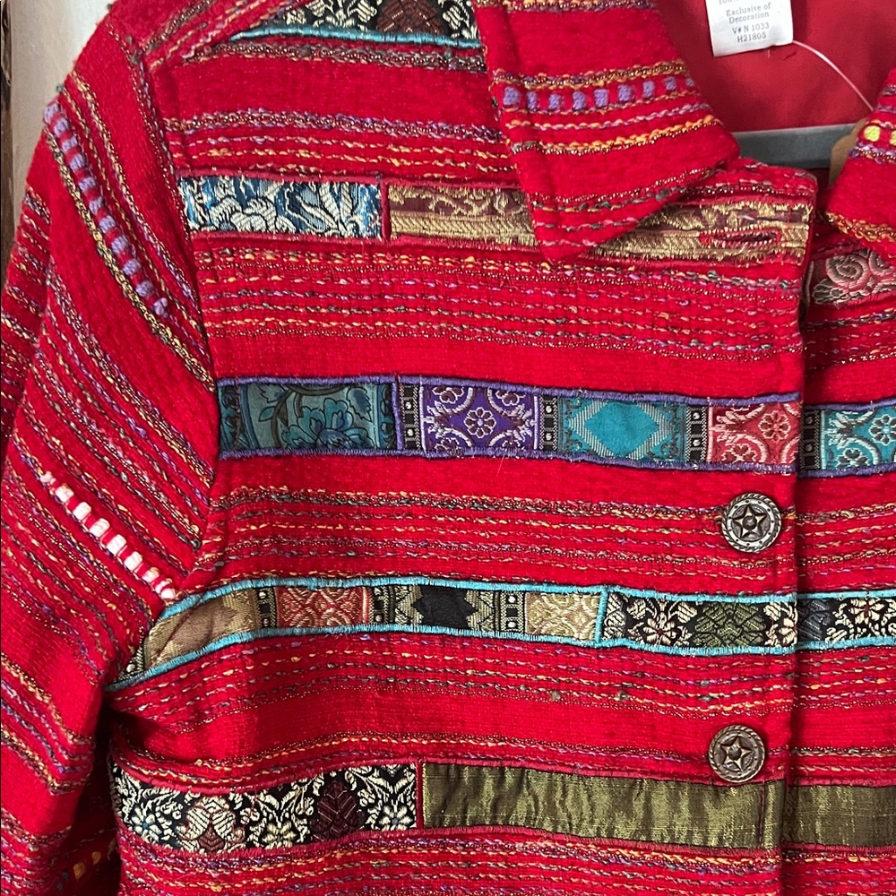 Coldwater Creek Red Multicolor Patchwork Woven Wo… - image 3